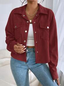 Muchica Solid Color Front Button Pocket Casual Long Sleeve Jacket