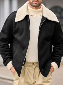 Manfinity VCAY Men's Collar Neck Slim Fit Long Sleeve Casual Jacket Windbreaker, Suitable For Autumn/Winter