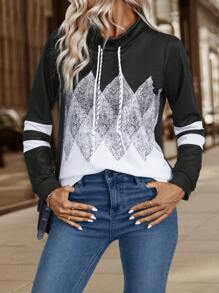 EMERY ROSE Women's Floral Print High Neck Long Sleeve Sweatshirt