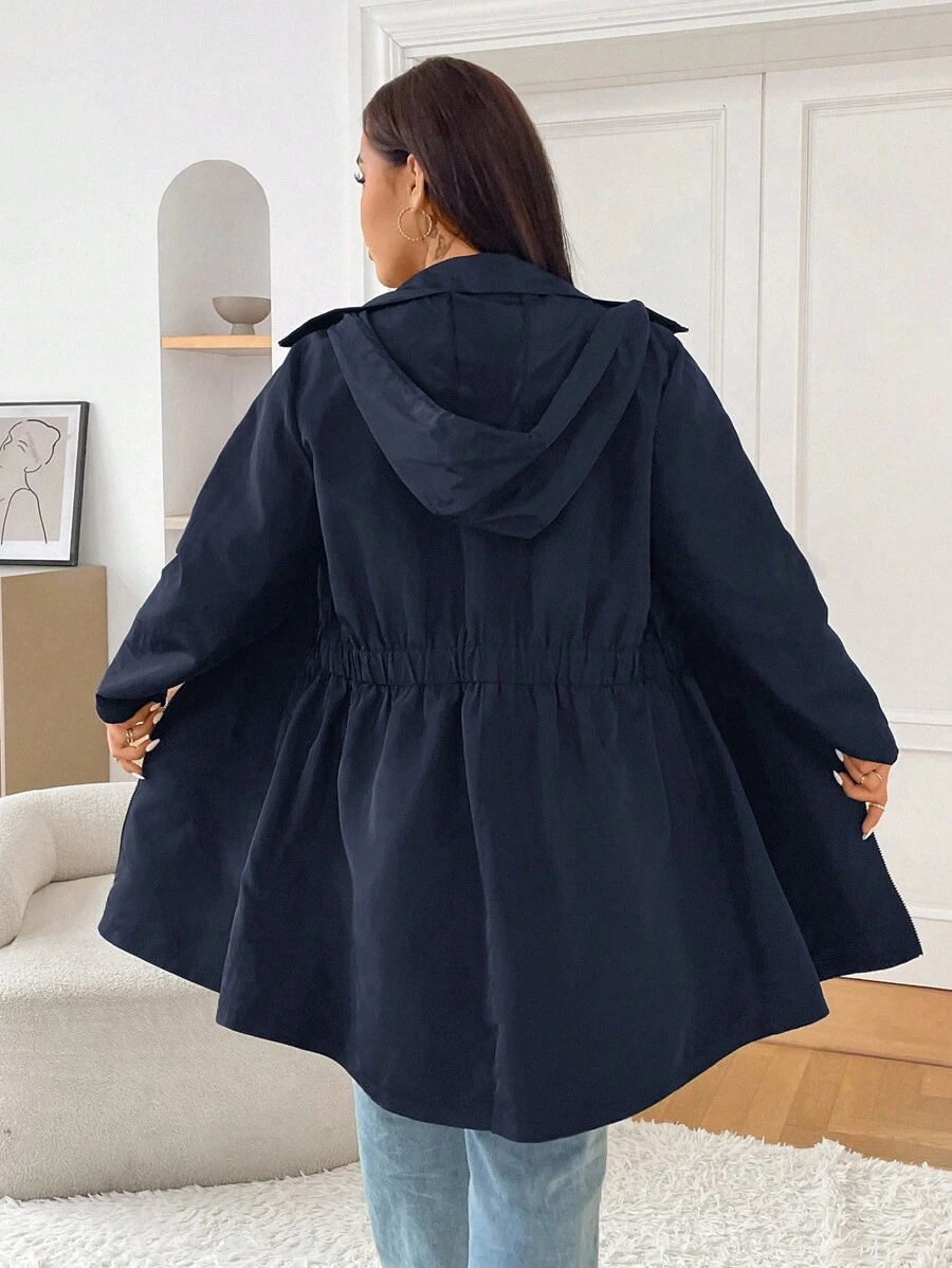 CovetEZ 适合日常穿着的大码纯色长袖休闲夹克 - 藏蓝色 - 查看 1