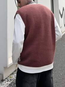 Manfinity EMRG Men's Casual Skull Pattern Knitted Sweater Vest, Spring And Autumn