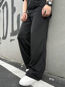 男式黑色休闲宽松抽绳运动裤 - 黑色 - 查看 7