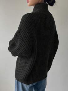 Dazy-Less Áo len cardigan dệt kim họa tiết cho nữ mùa đông - màu đen - Xem 5