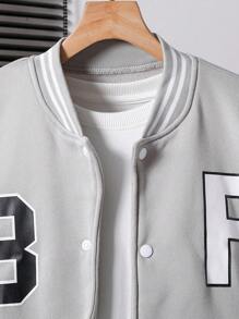 SHEIN Teen Boy Fashion Casual Contrast Color Splicing Letter Print Jacket Chic Outfits For Autumn/Winter - Grey - View 3