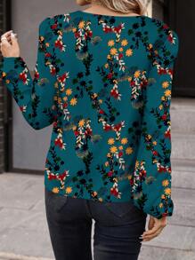 SHEIN Clasi Camisa holgada de mujer de manga larga con estampado verde retro minimalista casual, apta para otoño/invierno