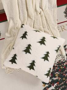 1pc Christmas Tree Decorative Plush Pillow Case For Autumn/Winter - Green - View 4