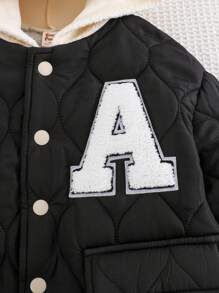 Cozy Pixies Youth Boy Casual Versatile Letter Graphic Contrast Color Hooded Thick Jacket - Multicolor - View 12