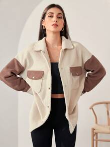 Mulvari Chaqueta casual de mujer con bloqueo de color, cuello vuelto y botones, adecuada para otoño e invierno