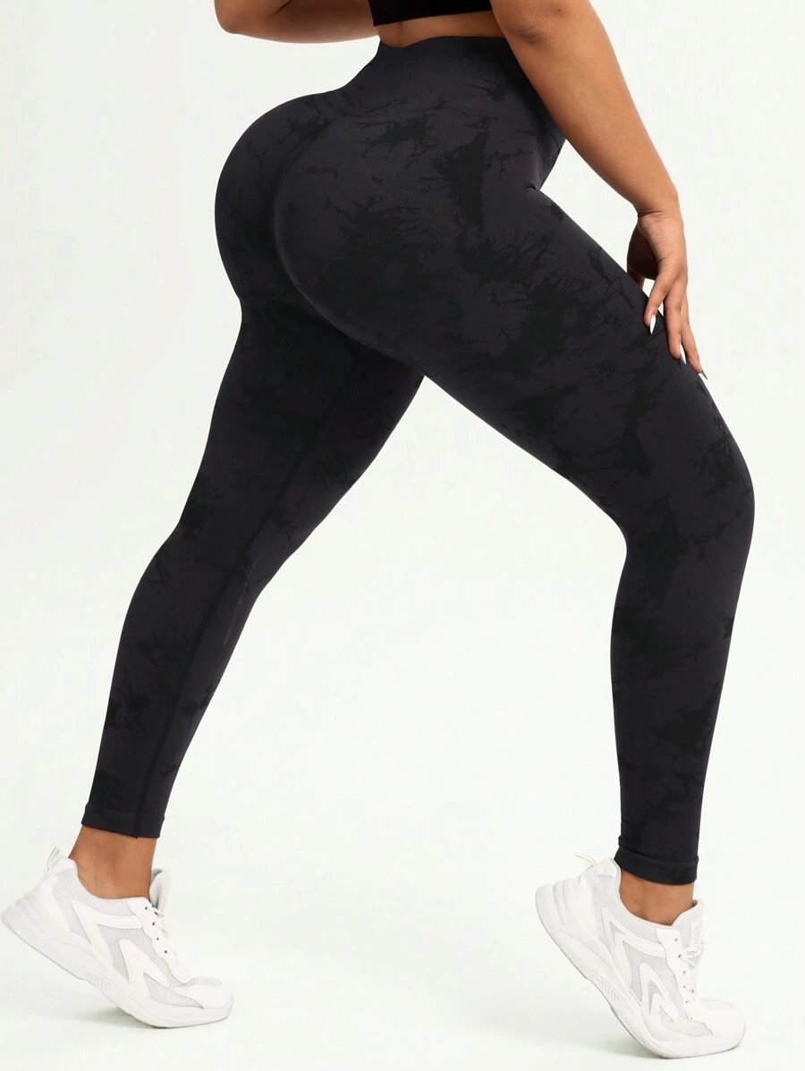 Rhythm Era Plus Size Solid Color High Waist Tight Yoga Leggings - Black - View 1