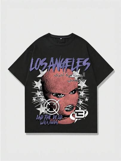 Street Life Men's Balaclava Portrait Printed T-Shirt, High Street Vintage Style