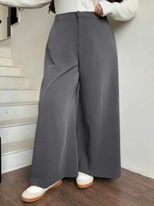 Dazy Plus Elegante, vielseitige Business-Lässig-Hose in Große Größen mit weitem Bein, Einfarbig, für alle Jahreszeiten im Herbst