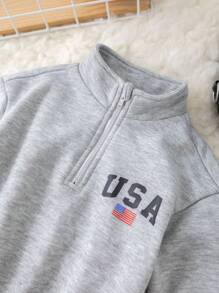 SHEIN Leap Crew Baby Girl Long Sleeve High Neck Graphic Print Loose Sweatshirt, Suitable For Outdoor And Daily Wear, Autumn/Winter - Grey - View 5