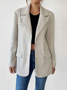 Calvaya Chaqueta de manga larga con cuello alto y diseño de espiga para mujer, silueta en H, para otoño