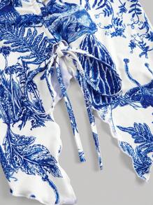 SHEIN X ELOISA & ORSON SHEIN MOD Top bandeau con estampado floral y borde asimétrico, chalecos retro, chalecos nómadas, blusas de pirata, top de Año Nuevo, disfraz de vaquera, ropa de hippie para mujer, top de corsé azul
