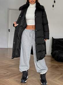 SHEIN EZwear Chaqueta larga de invierno casual con bolsillo y botones al frente de manga larga y sencilla para hombres - Negro - Ver 8