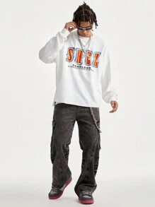 Manfinity VCAY T-shirt à manches longues col rond avec imprimé slogan décontracté pour hommes, automne - Blanc - Voir 5