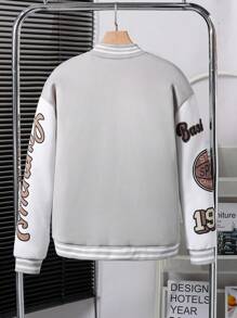 SHEIN Teen Boy Fashion Casual Contrast Color Splicing Letter Print Jacket Chic Outfits For Autumn/Winter - Grey - View 2