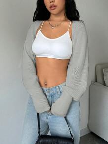 SHEIN Unity Women Plain Minimalist Short Cardigan, Casual Daily Wear,Long Sleeve Tops Fall Winter Cloth For Women - Grey - View 5