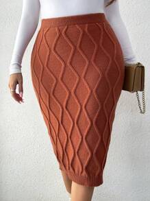 SHEIN Clasi Plus Size Women Solid Color Ribbed Knit Bodycon Skirt Set, Autumn/Winter