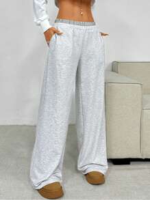 Muchica Pantalones deportivos informales de mujer con cintura elástica y pernera ancha para el otoño - Gris - Ver 3