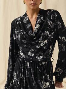 COSMINA Autumn/Winter Women All-Over Print V-Neck Long Sleeve Long Dress