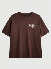 EASEVO Plus Size Men Loose Strawberry Fruit Graphic Casual Round Neck Short Sleeve T-Shirt, For Going Out - Brown - View 5