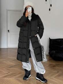 SHEIN EZwear Chaqueta larga de invierno casual con bolsillo y botones al frente de manga larga y sencilla para hombres - Negro - Ver 3