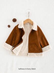 Cozy Pixies Young Boy Fluffy Collar Long Sleeve Cardigan Jacket, Casual All-Match - Brown - View 8