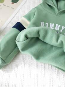 Cozy Pixies Baby Boy Letter Grafische Capuchon Lange Mouw Pullover Sweatshirt, Casual Veelzijdig