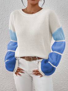 SHEIN Essnce Autumn/Winter Casual Contrast Color Dropped Shoulder Loose Knitted Sweater