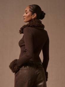 MUSERA Fluffy Lace Up gebreide cardigan