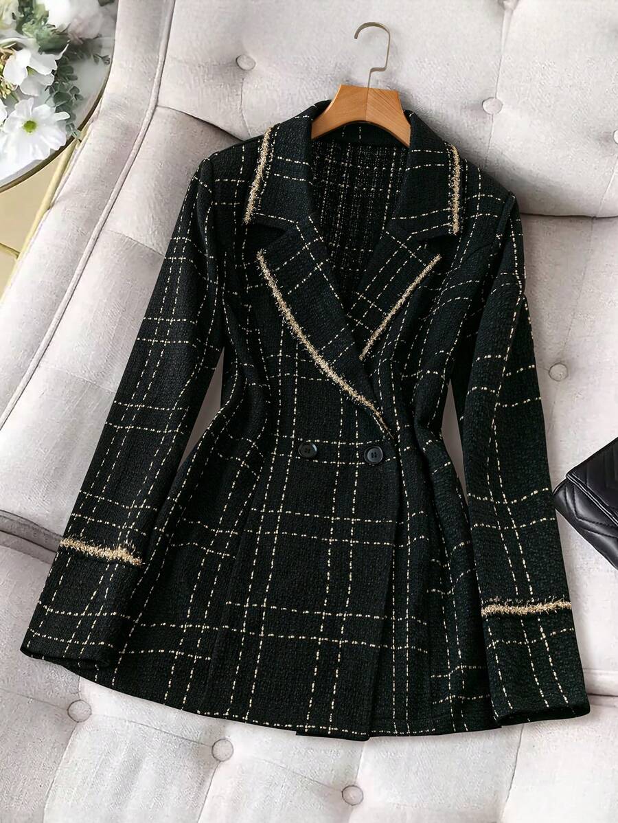 SHEIN Unity Plus Size Contrast Color Trim Long Sleeve Button Front Cashmere Cardigan, Casual Daily Wear - Black - View 1
