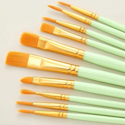 10pcs/Set Mint Green Nylon Hair Watercolor Paint Brush Pen Set, Learning DIY Oil Acrylic Painting Art Paint Brushes,Supplies New Year's Gift,Student Office Gift.Body Face Rock Canvas Artist Brushes,Students'And Adult Painting Art Crafts Supplies.Artist..,Back To School,School Supplies