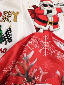 SHEIN Set de 3 sudaderas informales, elegantes y con para niñas preadolescentes con estampados de árbol de Navidad, Papá Noel y renos, apropiadas para otoño e invierno, para la escuela, viajes y salidas