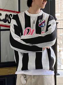 DAZY Men's Striped Letter Patch Sweater, Autumn