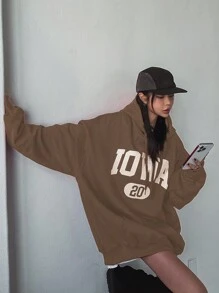 DAZY Women's Loose Letter Print Hoodie Sweatshirt,Fall Women Clothes - Coffee Brown - View 6