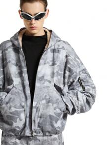 NEON BLANC Men's Long Sleeve Fluffy Lined Windbreaker Jacket, For Fall Winter - Light Grey - View 3