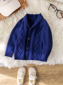 SHEIN Navy Blue V-Neck Cardigans For Baby Boy/Girl,All-Match Loose Fit Cardigans With Button Closure,Suitable For Casual Wear And Outdoor - Navy Blue - View 7