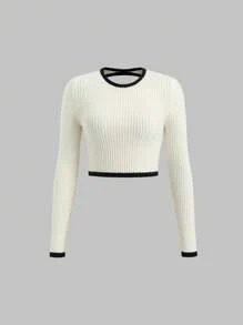 Flirla Dames Strakke Casual Colorblocking Zoom Open Rug Trui, Geschikt Voor De Herfst