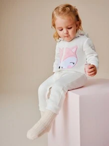 SHEIN 1pc Baby Girls' Cute Animal Embroidered Long Sleeve Hooded Romper, Autumn Winter
