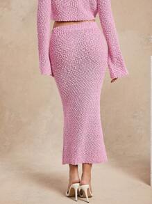 L'Amorae Solid Textured Midi Bodycon Sweater Skirt - Dusty Pink - View 4