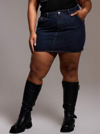 MUSERA Plus Size Denim Mini Skirt For Spring Vacation, Spring Break, Casual Cool Ibiza, Holiday Going Out  Fall Winter