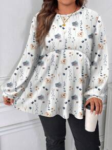 SHEIN LUNE Áo phông in họa tiết tối giản, rộng rãi, cỡ lớn, mùa xuân/thu - trắng - Xem 1