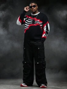 Manfinity VCAY Plus Size Men's Skull Graphic Round Neck Pullover Sweater, Suitable For Autumn/Winter - Multicolor - View 2