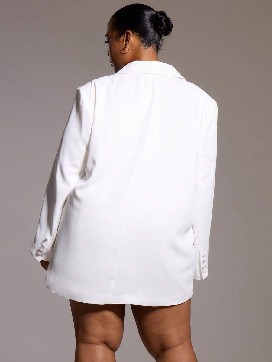 MUSERA Plus Size Woven Shoulder Pad Button Front Blazer Dress SHEIN UK