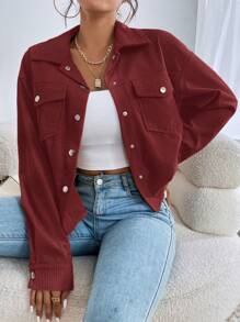 Muchica Solid Color Front Button Pocket Casual Long Sleeve Jacket