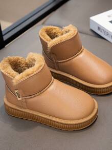 1 双幼儿男童厚底雪地靴，保暖内衬，防滑，休闲，棕色，冬季 - 棕色 - 查看 4