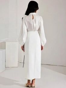 Modelyn 1 pieza Falda elegante blanca de mujer con cintura anudada al costado, adecuada para ir a trabajar - Blanco - Ver 2