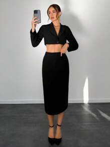 Aloruh Women Solid Color Single Button Crop Blazer And Back Slit A-Line Skirt 2 Pieces Suit Set Hollowed Costumes Thanksgiving Women Outfit Sexy Women Outfits Fall Clothes Christmas Women Two Pieces Fall Outfits Halloween Women Costumes Elegant Women Dresses Sexy Two Pieces Set Sexy Black Dress Women Skirt Set Women Suit Set Women Costumes Two Pieces Fall Sets Winter Women Sets Casual Two Pieces Set Outfit Sets Adult Costume Women Fall Sets Women Outfit Sets Fall Women Outfits