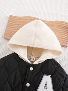 Cozy Pixies Youth Boy Casual Versatile Letter Graphic Contrast Color Hooded Thick Jacket - Multicolor - View 14